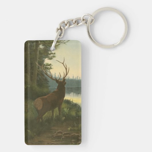 Achterste uitzicht van Elk die over een meer kijkt Sleutelhanger (achterkant)