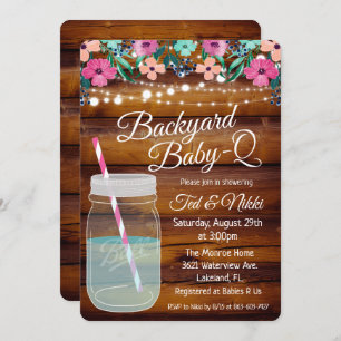 Achtertuin Baby Q Mason Jar Invitation Kaart