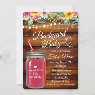 Achtertuin Baby Q Mason Jar Invitation Kaart