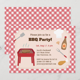 Achtertuin Bbq Feest Rood Geruit Patroon Kaart