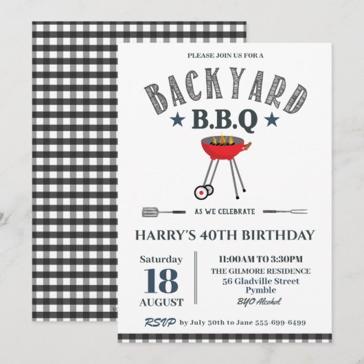 Achtertuin BBQ Male Birthday Black Gingham  Kaart (Voorkant / Achterkant)