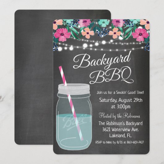 Achtertuin BBQ Mason Jar Invitation Kaart (Voorkant / Achterkant)