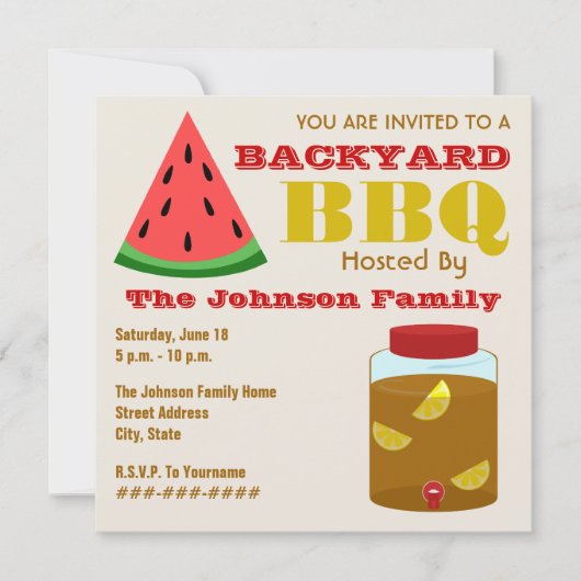 Achtertuin BBQ Watermelon & Sweet Tea Uitnodiging (Voorkant)