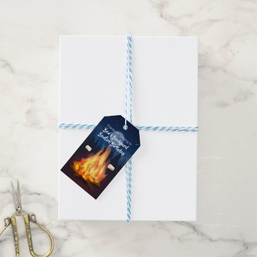 Achtertuin Bonfire Cookout Birthday Party Cadeaulabel (Met Touw)