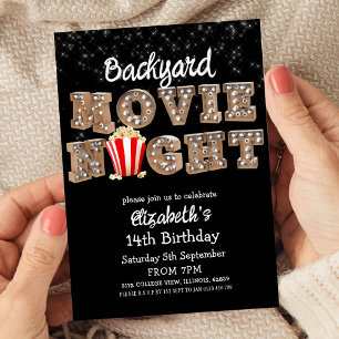 Achtertuin Film Night Popcorn Marquee Lights Party Kaart