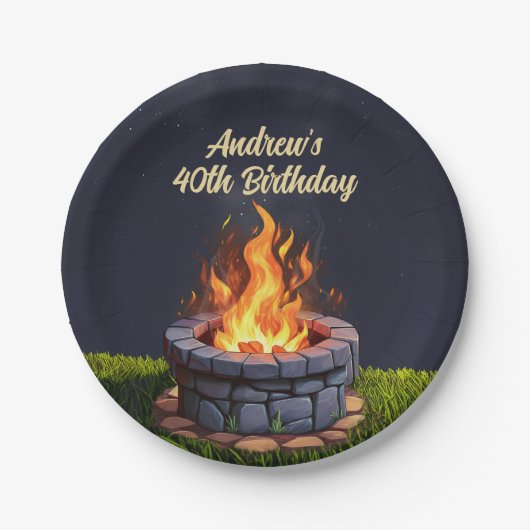 Achtertuin Fire Pit Bonfire Cookout, Verjaardag BB Papieren Bordje (Voorkant)