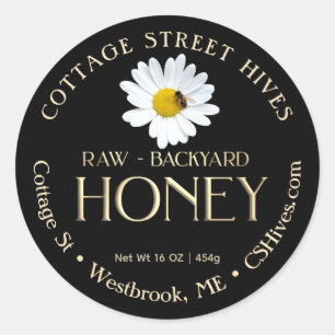 Achtertuin Hives Honey Daisy en Bee op Black Ronde Sticker
