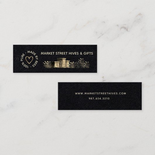 Achtertuin Honing Zwart Bloem Hives Goud Hart Bije Mini Visitekaartje (Voorkant / Achterkant)