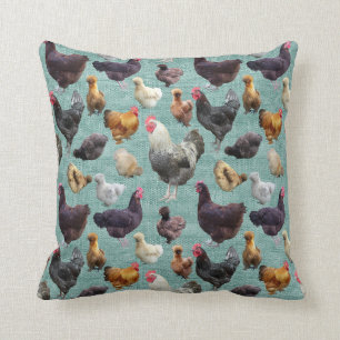Achtertuin kippen op middengroene inlegkussen kussen