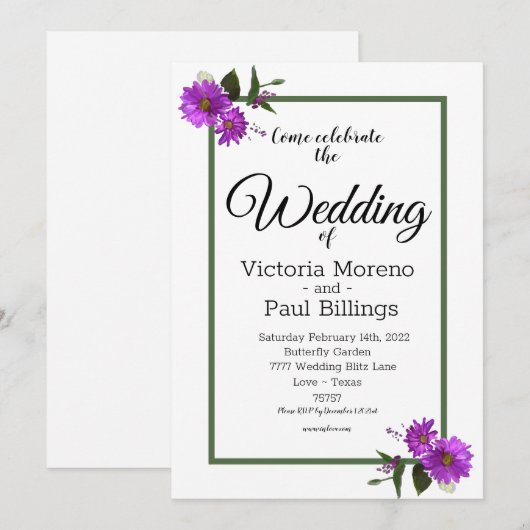 Achtertuin Lavendel Madeliefje Uitnodiging (Voorkant / Achterkant)