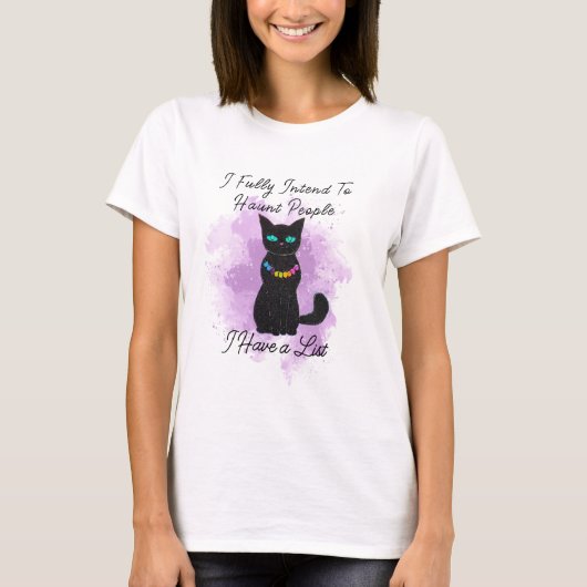 Achtervolgen Mensen Halloween T-shirt, Zwarte Kat T-shirt (Voorkant)