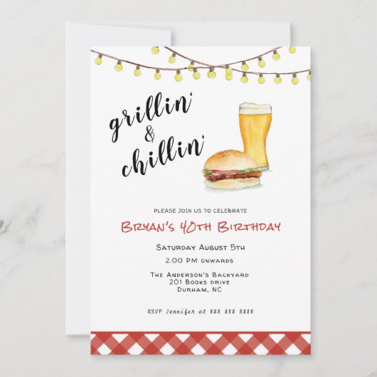 Achterwerf BBQ Grilling Birthday Invitation Kaart (Voorkant)