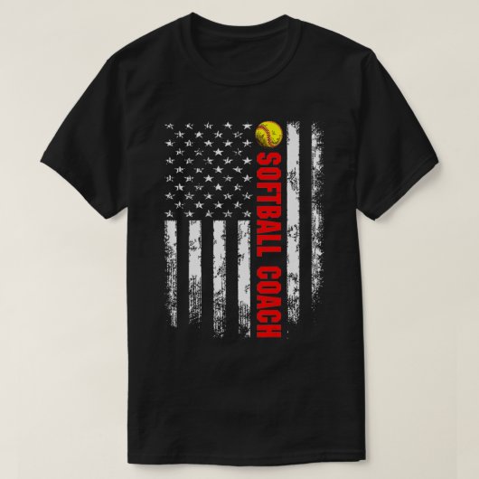 Achterzijde Amerikaanse vlag Softball Coach  T-shirt (Design voorkant)