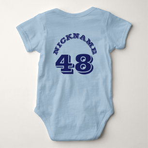 Achterzijde Licht Blauw en Navy Baby Sport Jerse Romper
