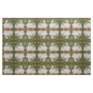 Achterzijde witte konijn groene Floral Folk Art Fa Stof