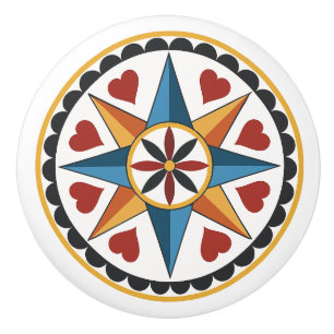 Achtpunts Star & Heart Amish Dutch Hex Sign Knop