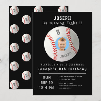 Achtste verjaardag Zwarte Aangepaste foto Baseball Kaart