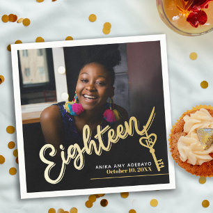 Achttien 18e verjaardag aangepaste fotoscript goud servet