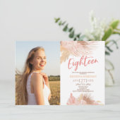 Achttien Boho Roze Foto 18e Verjaardagsfeest Kaart (Staand voorkant)