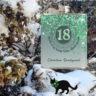 Achttien & Groen Glitter & Drink Quote Heupfles