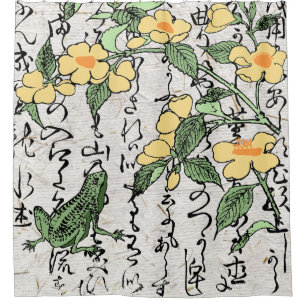 Achttiende eeuw Japanse Botanische Kikker Toad Douchegordijn