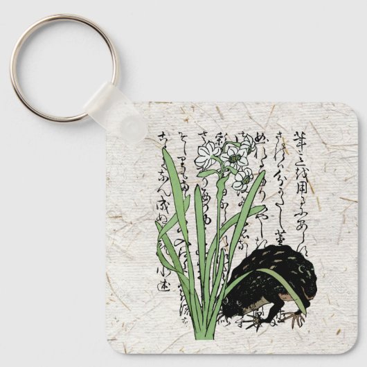 Achttiende eeuw Japanse Botanische Kikker Toad Sleutelhanger (Voorkant)