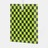 Acid green black checkerboard pattern glas ornament (Voorkant links)
