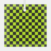 Acid green black checkerboard pattern glas ornament (Voorkant)
