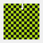 Acid green black checkerboard pattern glas ornament (Achterkant)