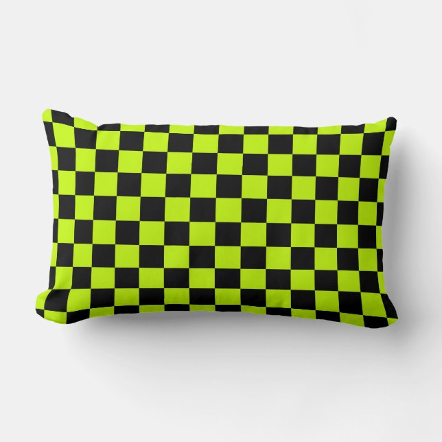 Acid green black checkerboard pattern kussen (Voorkant)