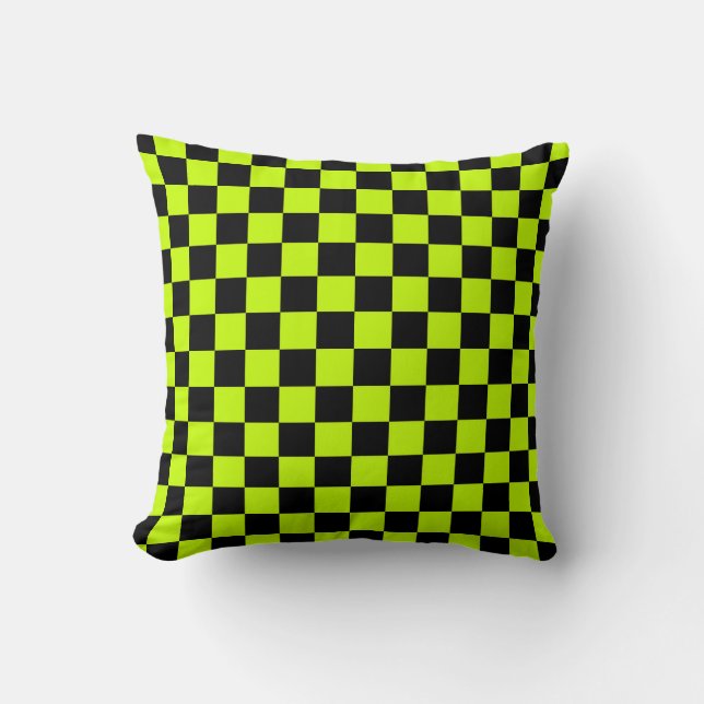 Acid green black checkerboard pattern kussen (Voorkant)
