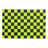 Acid green black checkerboard pattern kussensloop (Achterkant-Links)