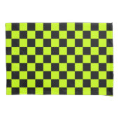 Acid green black checkerboard pattern kussensloop (Voorkant-Links)