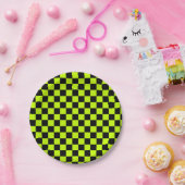 Acid green black checkerboard pattern papieren bordje (Feest)