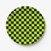 Acid green black checkerboard pattern papieren bordje (Voorkant)