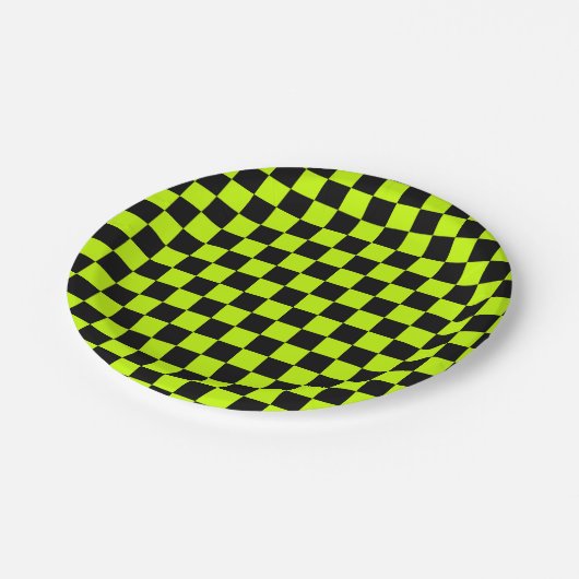 Acid green black checkerboard pattern papieren bordje (Gekanteld)