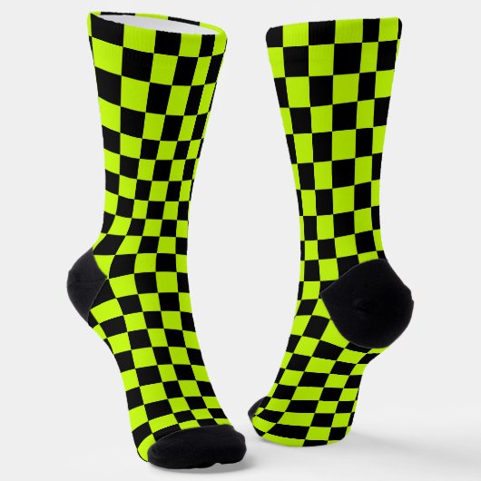 Acid green black checkerboard pattern sokken (Gebogen)
