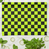 Acid green black checkerboard pattern theedoek (Gevouwen)