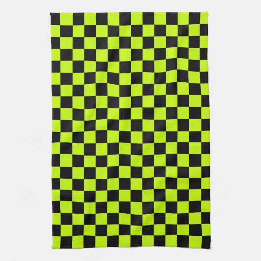 Acid green black checkerboard pattern theedoek (Verticaal)
