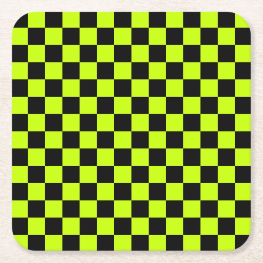 Acid green black checkerboard pattern vierkante kartonnen onderzetter (Voorkant)