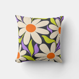 Acid Meadow Retro Madeliefjes in Lime en Lila Kussen