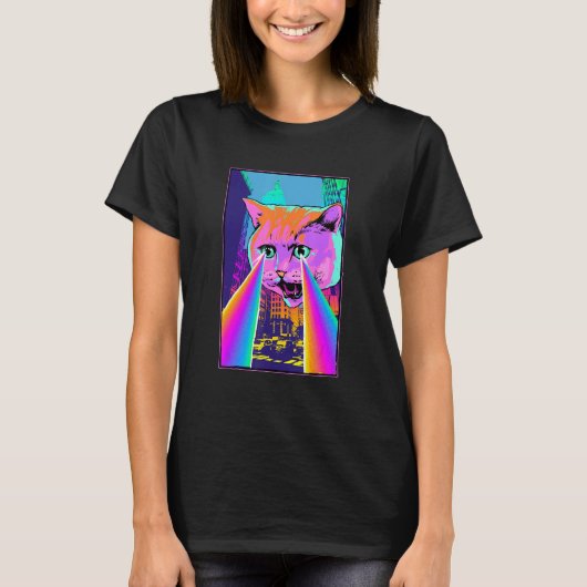 Acid Pixie Laser Cat in the City Psychedelic Tripp T-shirt (Voorkant)
