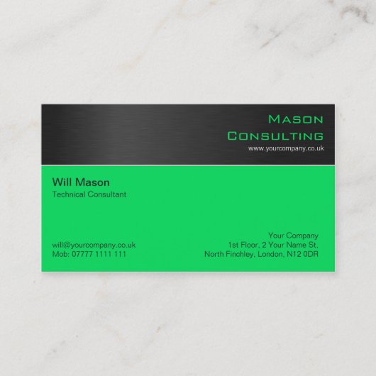 Acier noir moderne et Carte de visite vert (Devant)