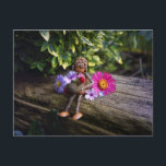 Acorn elf fille avec des fleurs carte postale<br><div class="desc">Fille elfe d'Acorn sur bouleau avec des fleurs - drôle printemps ou été carte postale</div>