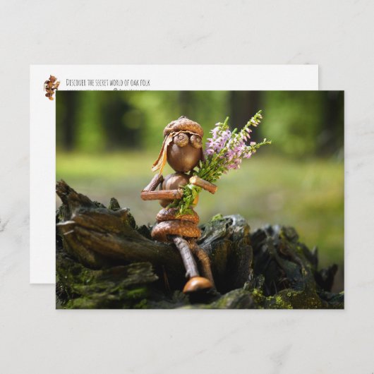 Acorn elf fille avec des fleurs carte postale (Devant / Derrière)