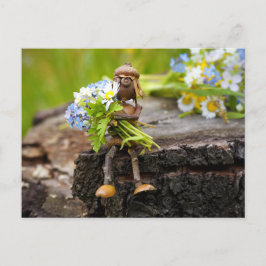 Acorn elf girl met briefkaart bloemen