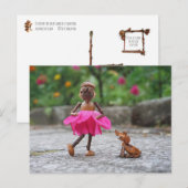 Acorn elf in een roze jurk met een briefkaart van (Voorkant / Achterkant)