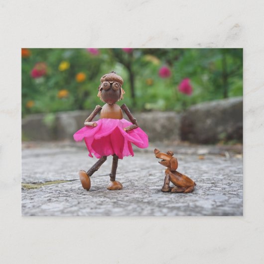 Acorn elf in een roze jurk met een briefkaart van (Voorkant)