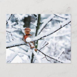 Acorn elf met een sneeuwbal - winterbriefkaart briefkaart