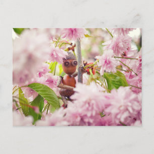 Acorn elf op het briefkaart van de bloesem sakura